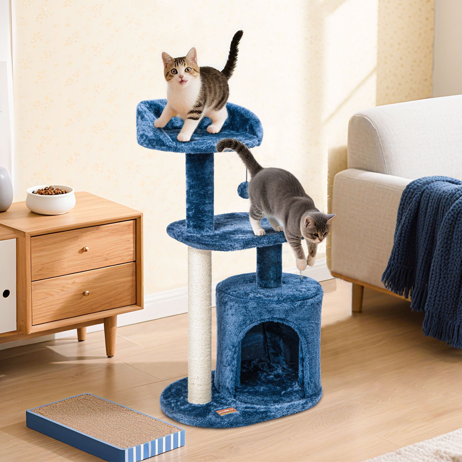 Blue Plush Cat Scratching Tree