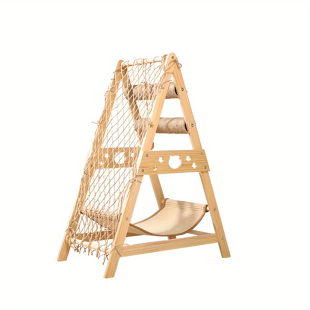 Natural Wood Cat Tree with Ladder