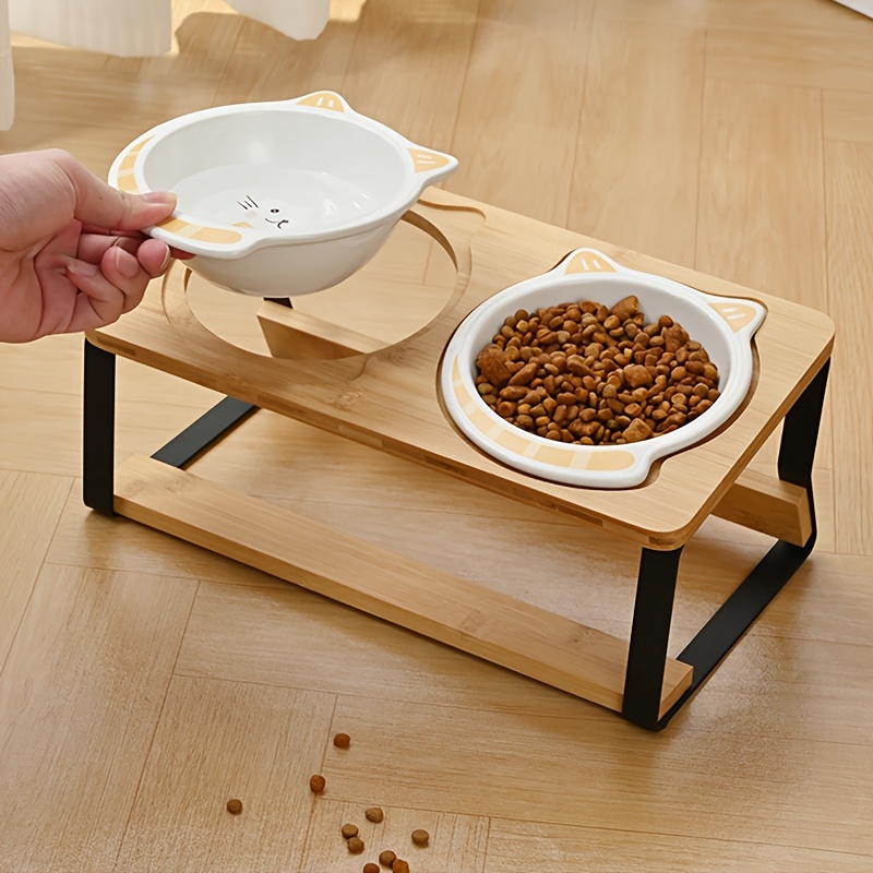 Ceramic Food Bowl with Wooden Stand